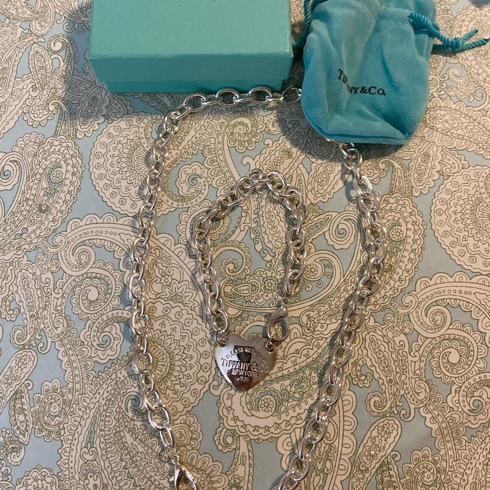 Tiffany & Co. Silver Heart Padlock Necklace with Matching Bracelet